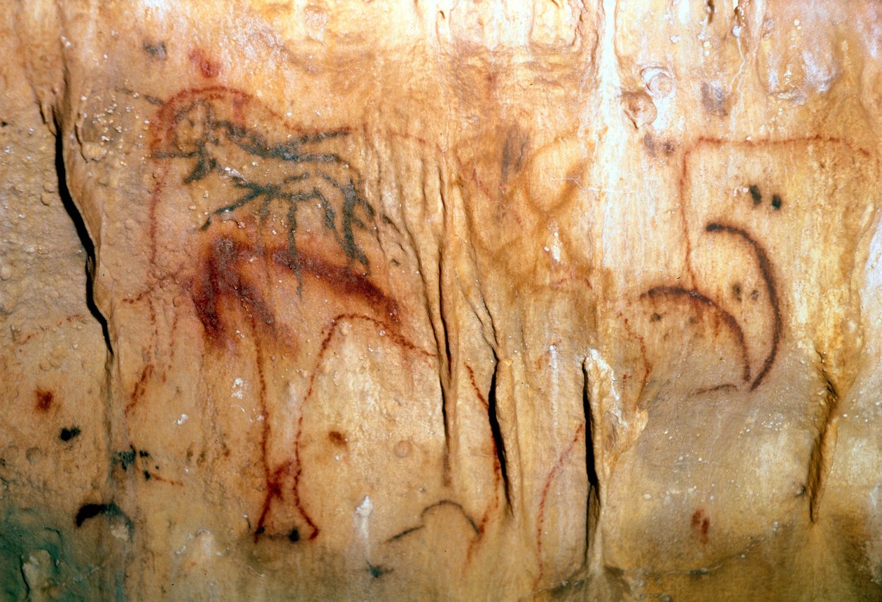 Förhistoria: en sårad man (klippmålning) av Prehistoric Prehistoric