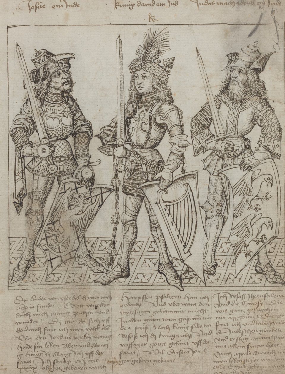 Joshua, kung David och Judas Maqboose av Primary Master of the Strassburg Chronicle