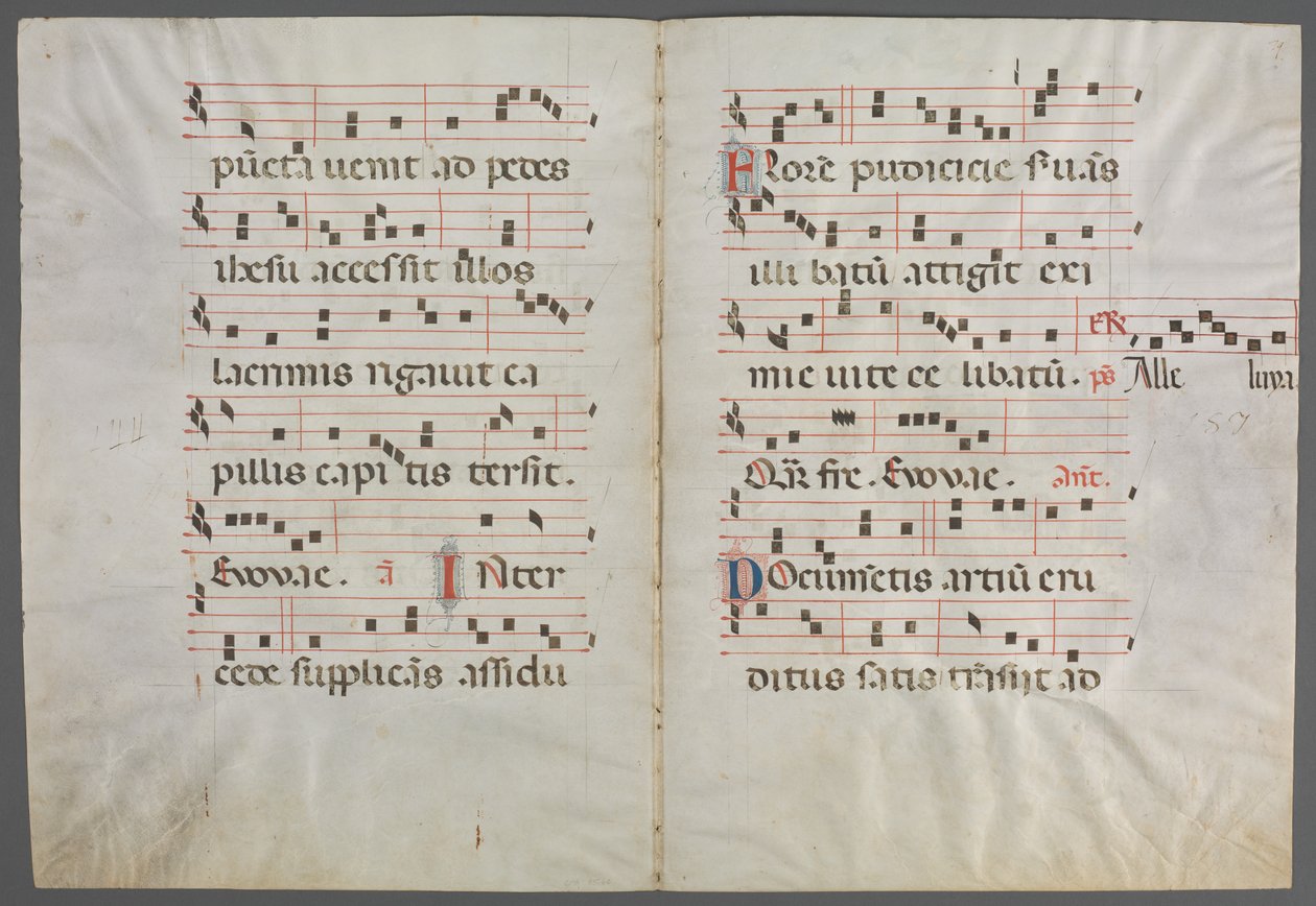 Bifolium från ett antifonarium: Musik av Primo Miniatore di San Domenico