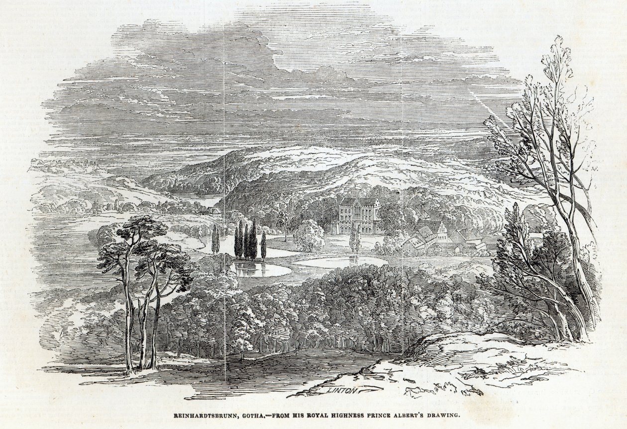 Reinhardtsbrunn, Gotha, graverad av W.J. Linton, från 