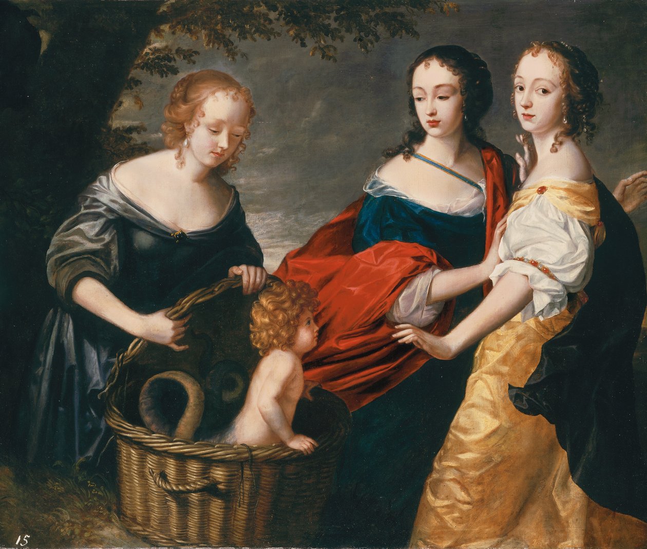 Allegoriskt porträtt av tre damer och ett barn som Fyndet av Erichthonius av Princess Louise Hollandine of the Rhine