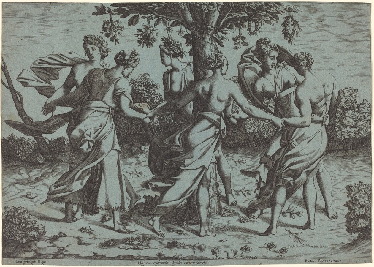 Dryadernas dans av Probably French 16th Century after Pierre Milan after Rosso Fiorentino