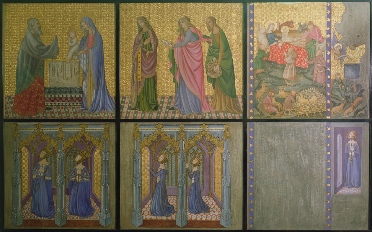 Rekonstruktion av en vägg, en målning ursprungligen i St. Stefans kapell, föreställande drottning Philippa (ca 1314-69) och hennes döttrar av Professor Ernest Tristram