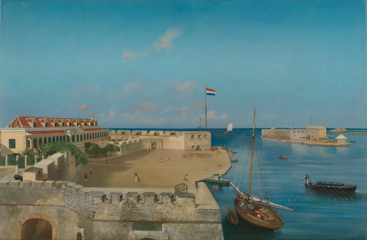De haveningang van Willemstad av Prosper Crébassol