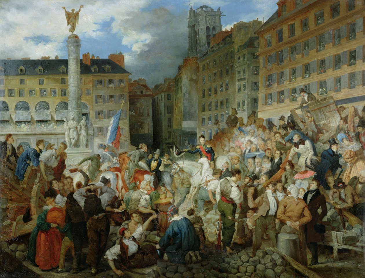 Hertigen av Orleans korsade Place du Chatelet den 31 juli 1830 av Prosper Lafaye or Lafait