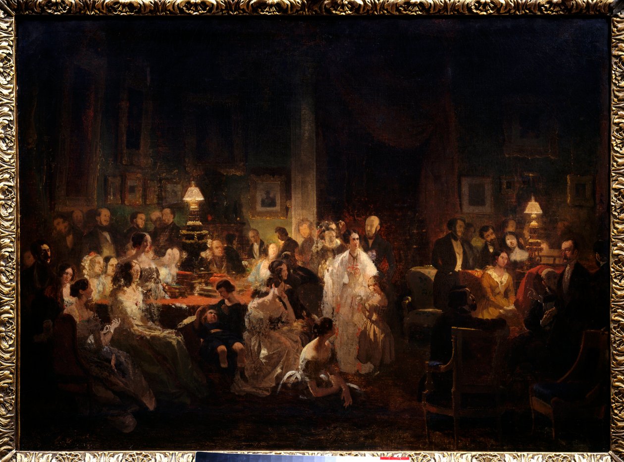 Horace Vernet delar upptäckten av daguerreotypien i Monsieur Irissons vardagsrum (10 rue Antin, kvällen den 10 augusti av Prosper Lafaye or Lafait