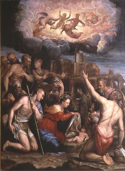 Tillbedjan av herdarna av Prospero Fontana
