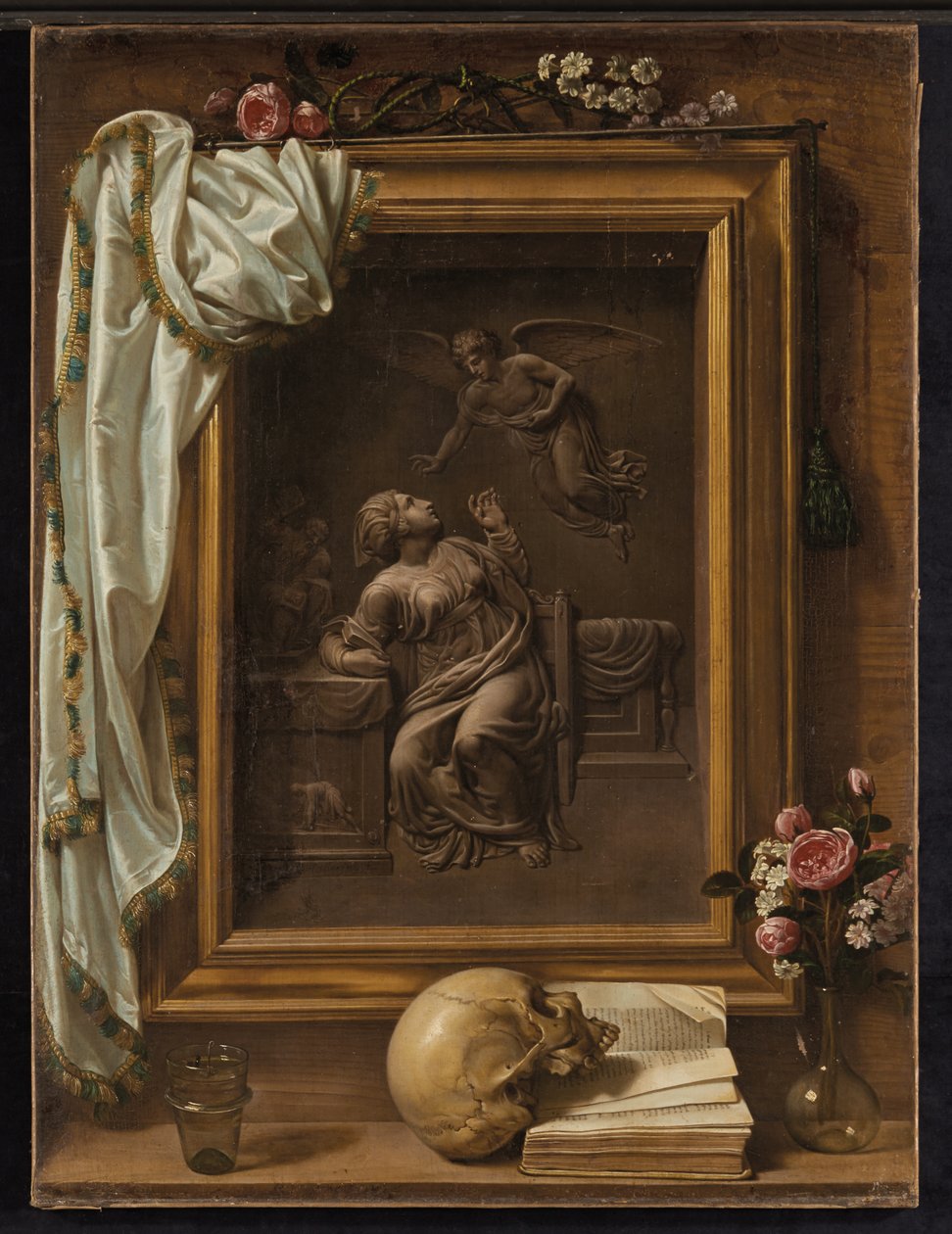 Trompe-l"œil med bronsbasrelief som representerar bebådelsen, 1825 av Prospero Mallerini