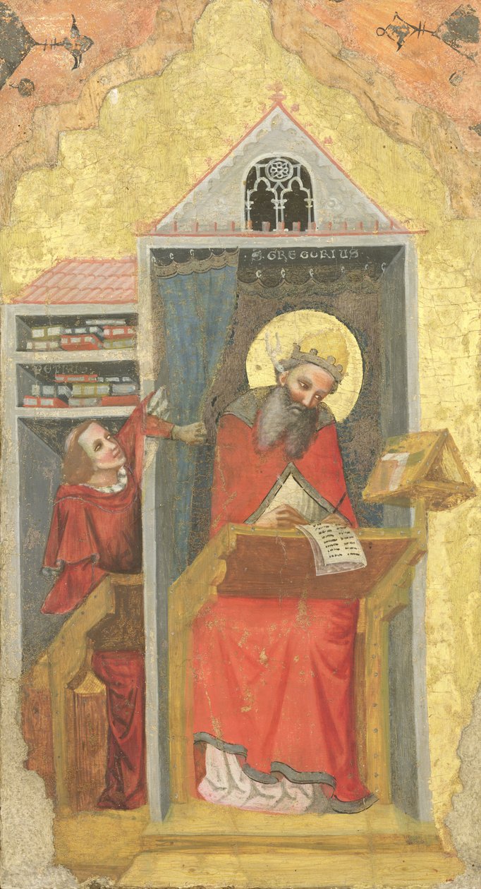 S:t Gregorius den store (540-604) i sin studie (tempera på panel) av Pseudo Jacopino di Francesco