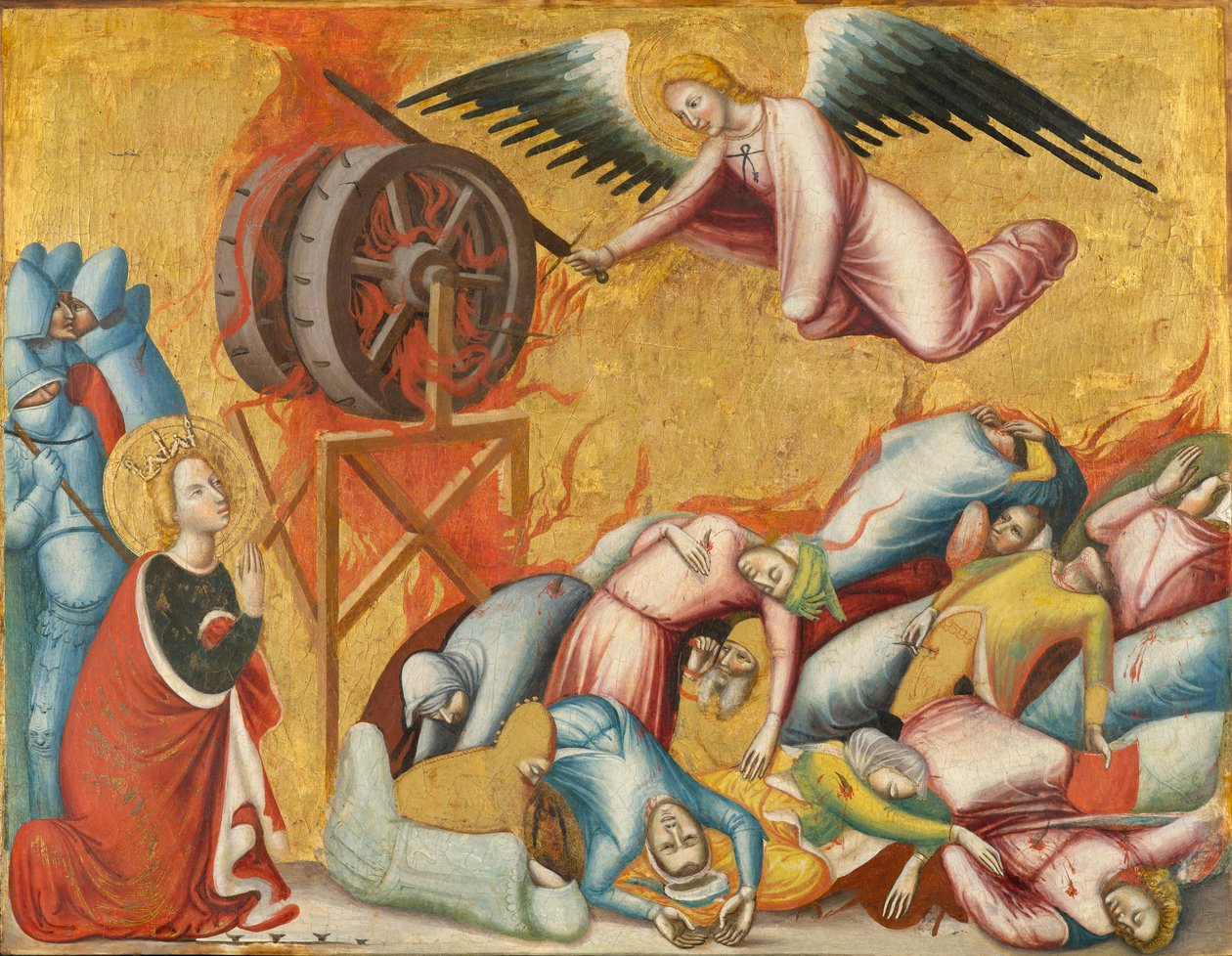 St. Katarina av Alexandria befriad från hjulet, ca 1325-1330 (tempera och bladguld på panel) av Pseudo Jacopino di Francesco