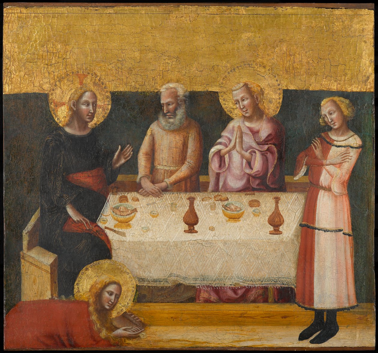 Maria Magdalena tvättar Kristi fötter, cirka 1325-1330 (tempera och bladguld på panel) av Pseudo Jacopino di Francesco