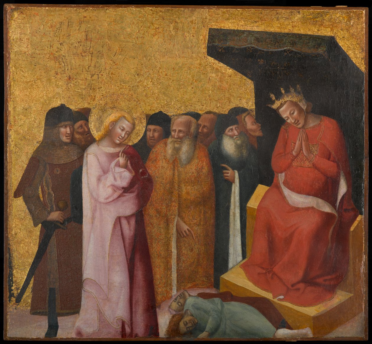 Johannes evangelisten återställer två män till liv, cirka 1325-1330 (tempera och bladguld på panel) av Pseudo Jacopino di Francesco