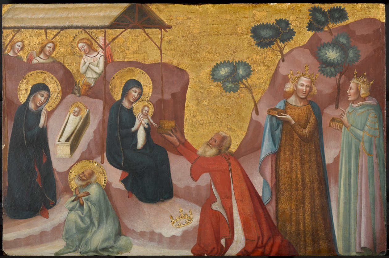 The Nativity and the Adoration of the Magi, ca 1325-1330 (tempera och bladguld på panel) av Pseudo Jacopino di Francesco