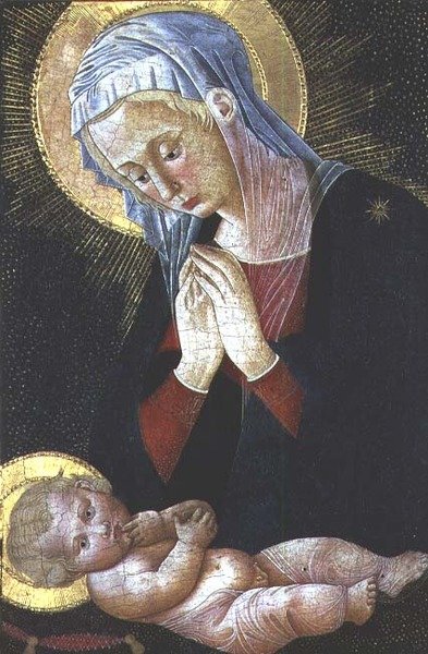 Madonna avgudar Kristusbarnet (tempera på panel) av Pseudo Pier Francesco Fiorentino