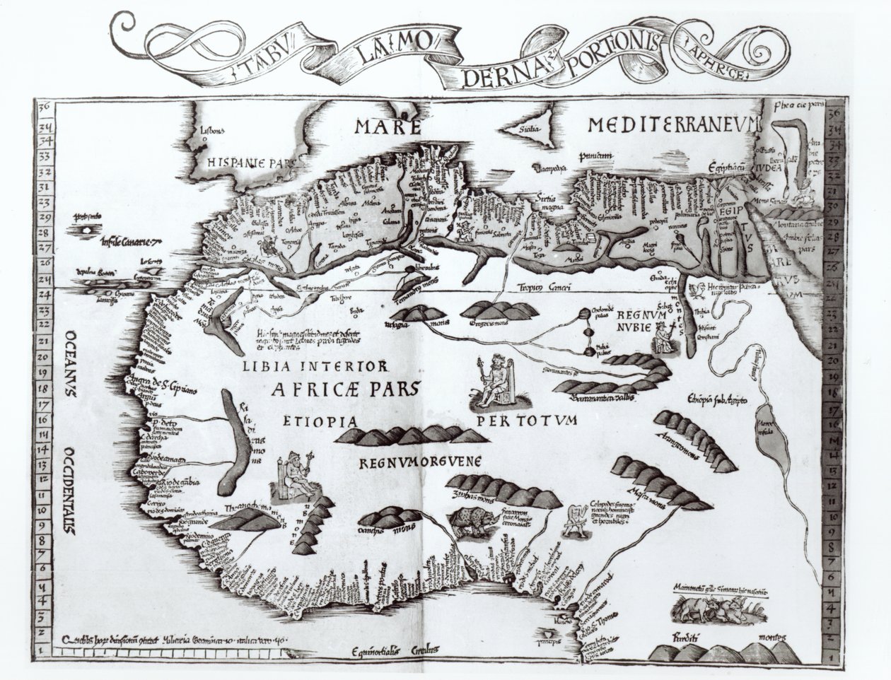 Karta över norra Afrika, från en atlas av Ptolemaios, 1:a hälften av 1500-talet av Ptolemy