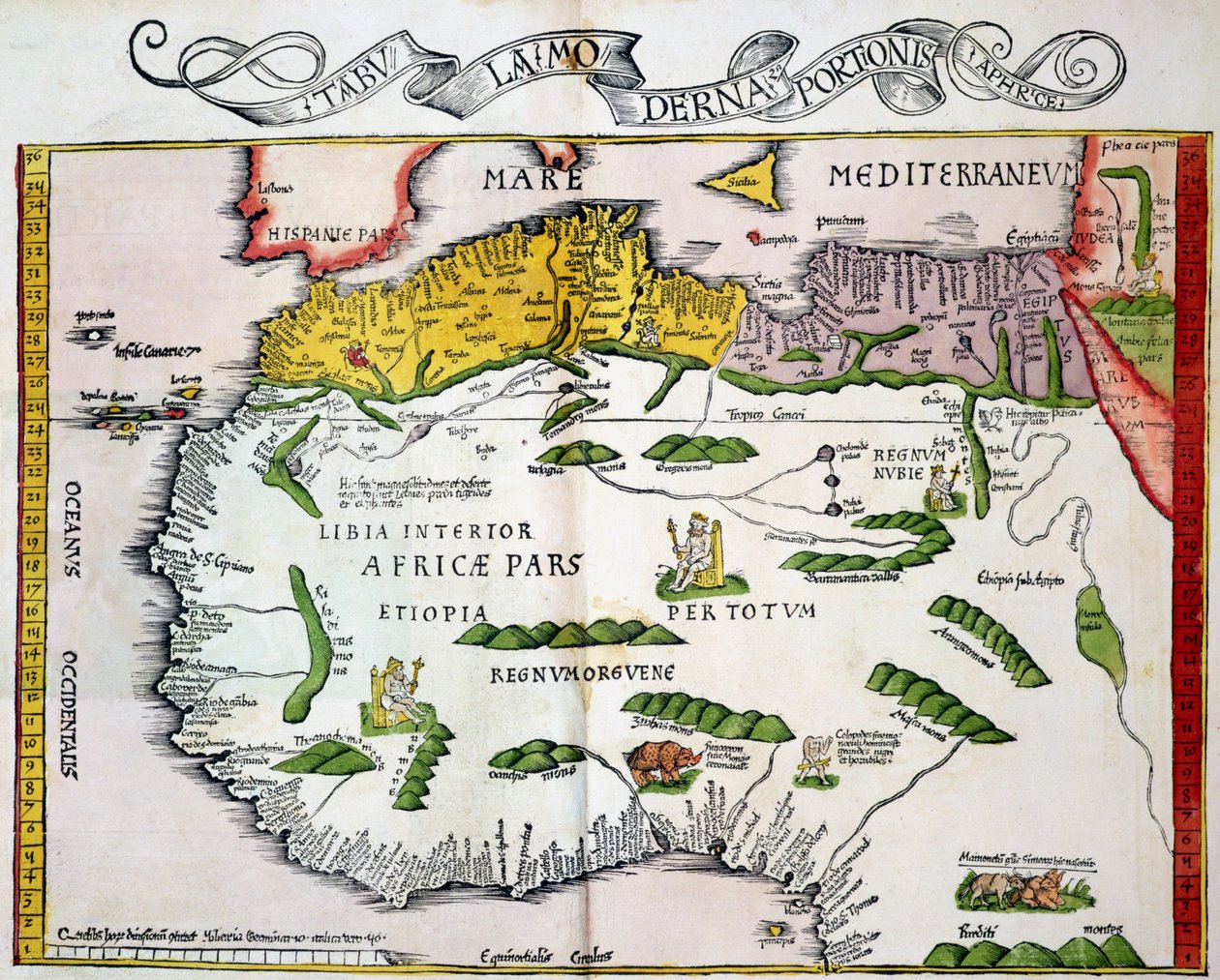 Karta över Nordafrika och Västafrika, publicerad i Strasbourg 1522 av Ptolemy