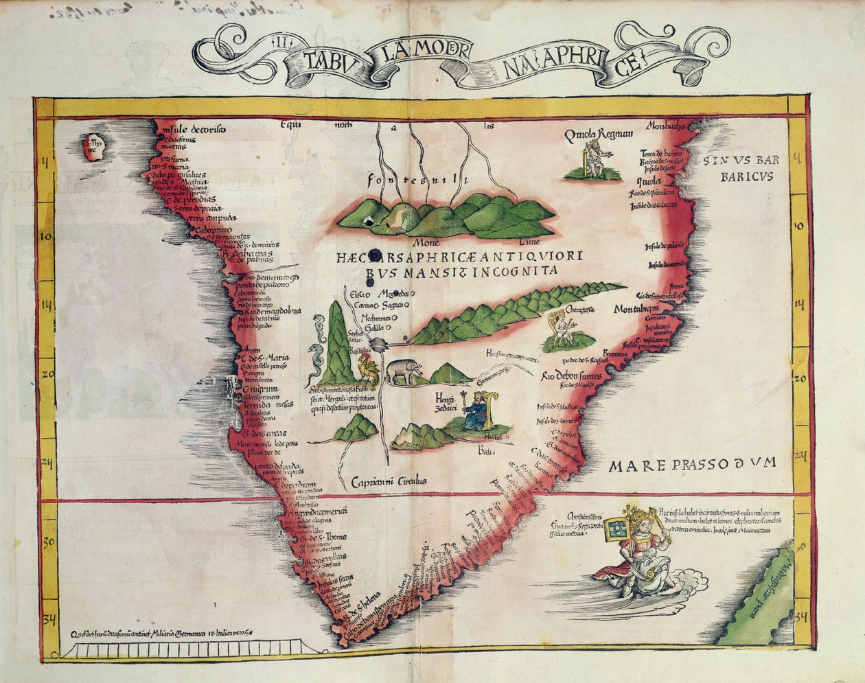 Karta över södra Afrika, publicerad i Strasbourg 1522 av Ptolemy