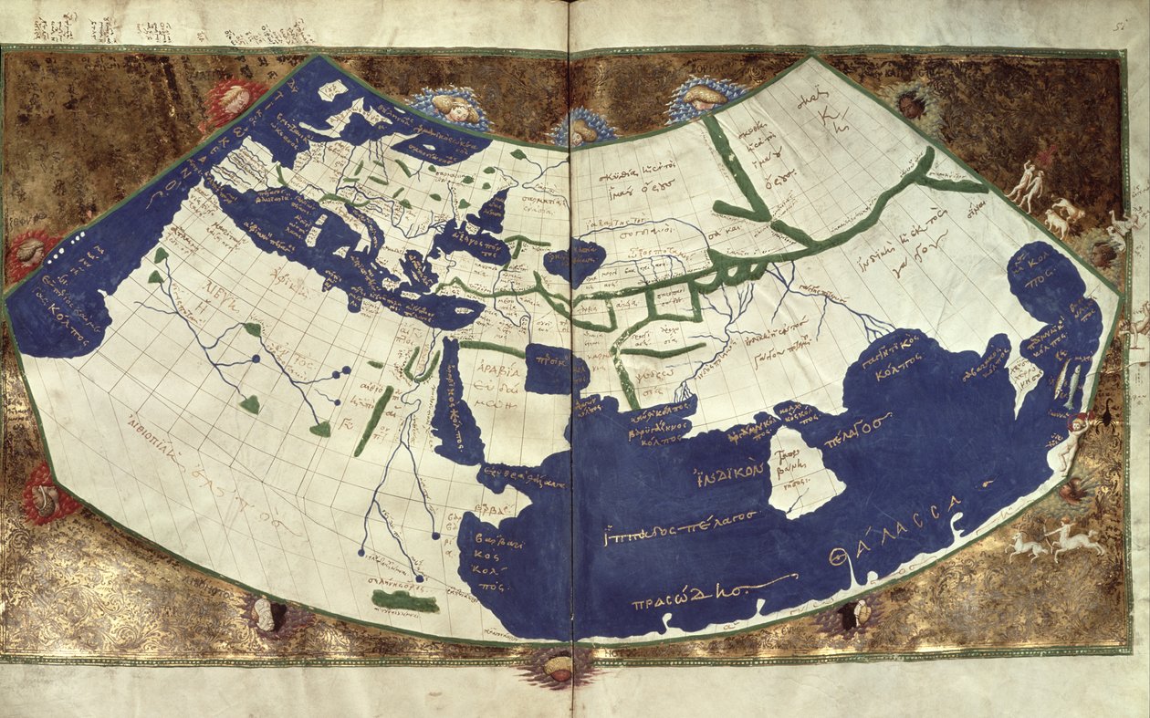 Karta över den kända världen, från "Geographia". av Ptolemy