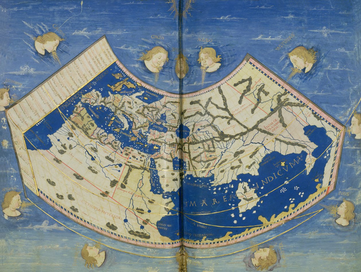 Ms Lat 463 Fol.75v-76r Karta över världen med de tolv vindarna av Ptolemy