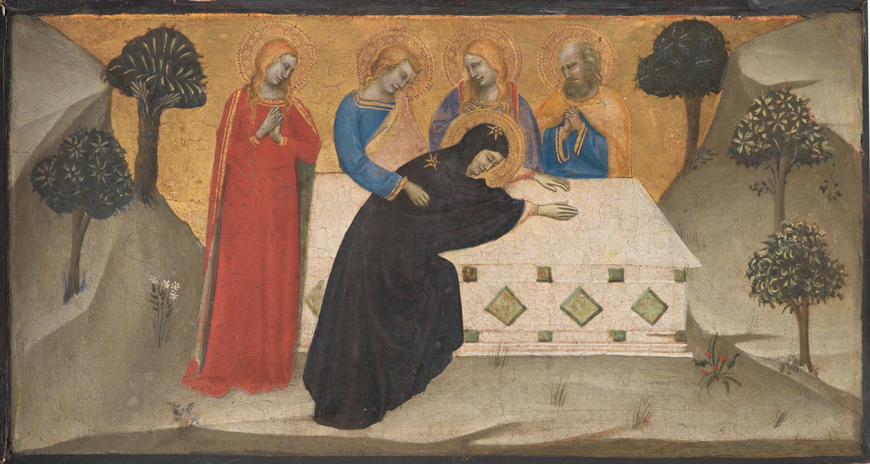 The Virgin Swooning and the Three Maries vid Kristi grav av Puccio di Simone