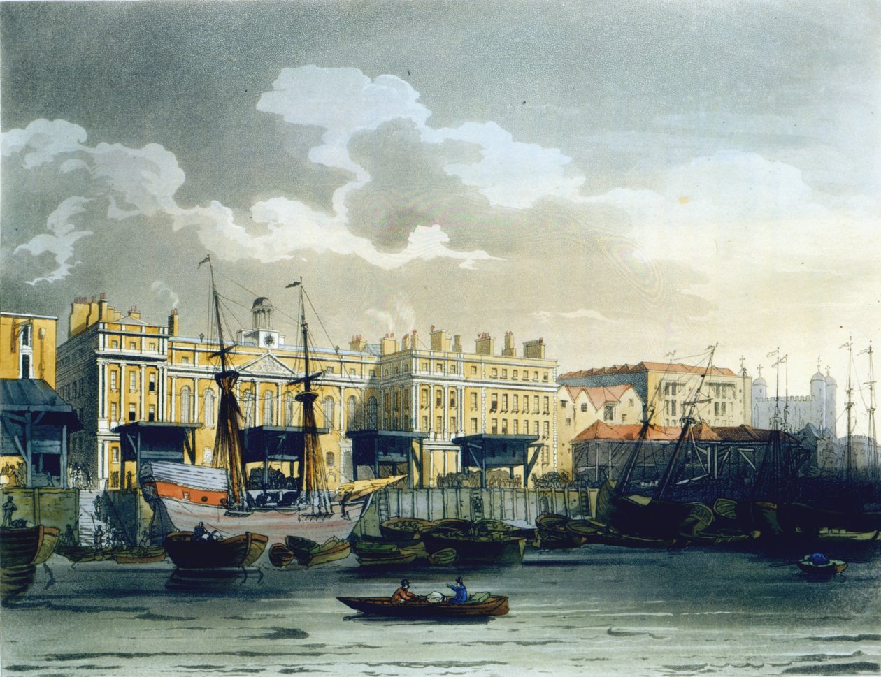 Custom House från Themsen, från Ackermanns 