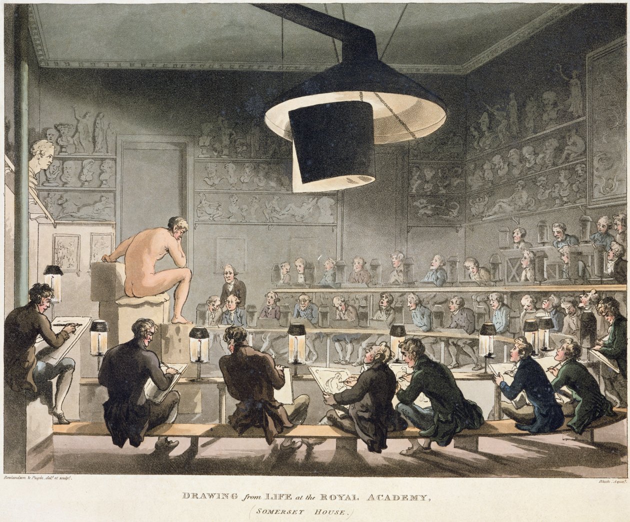 Teckning från Livet på Royal Academy (färgad gravyr) av Pugin and Rowlandson