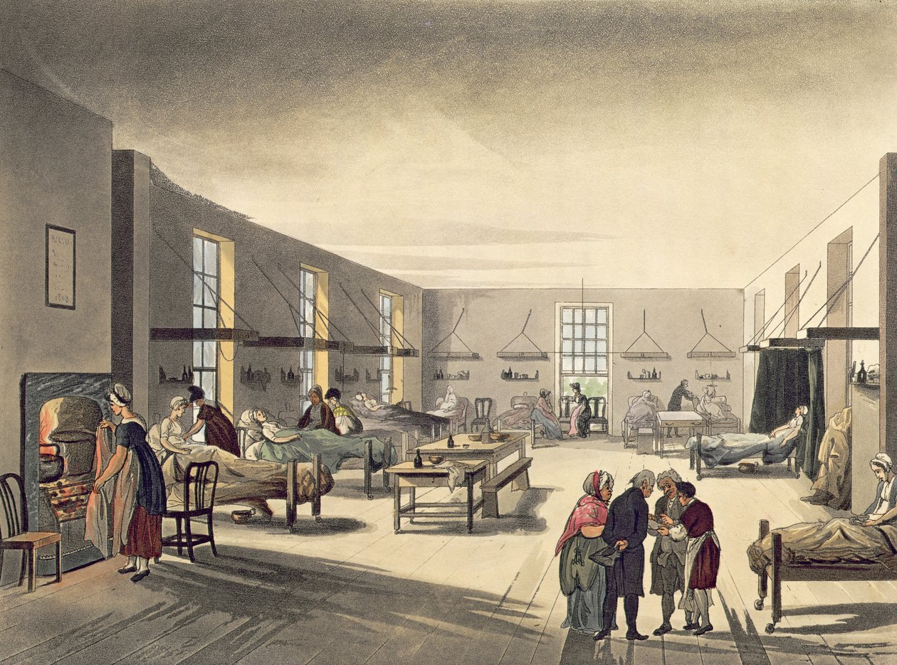 Middlesex Hospital från Ackermanns "Microcosm of London" av Pugin and Rowlandson