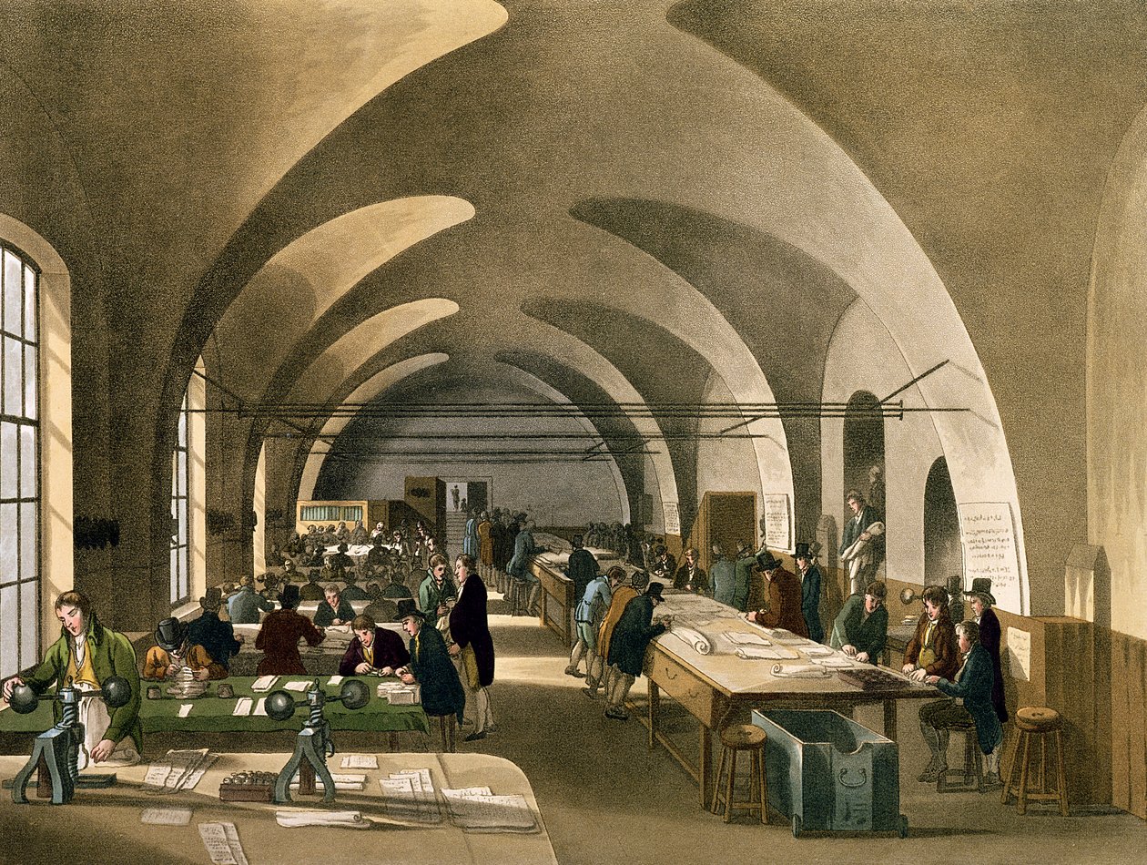 Stamp Office, Somerset House, från Ackermanns Microcosm of London (akvatint) av Pugin and Rowlandson
