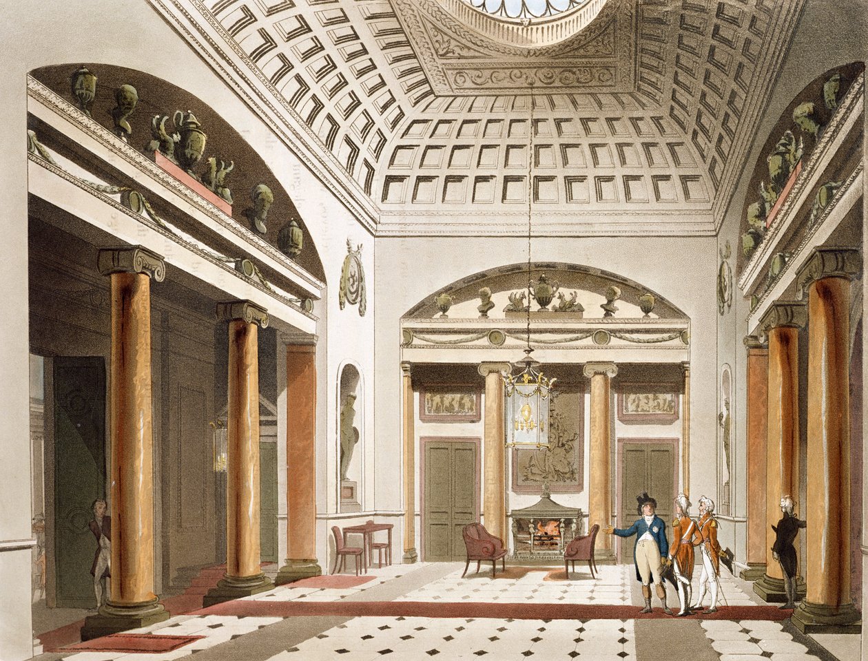 The Hall, Carlton House, från Ackermanns "Microcosm of London" av Pugin and Rowlandson