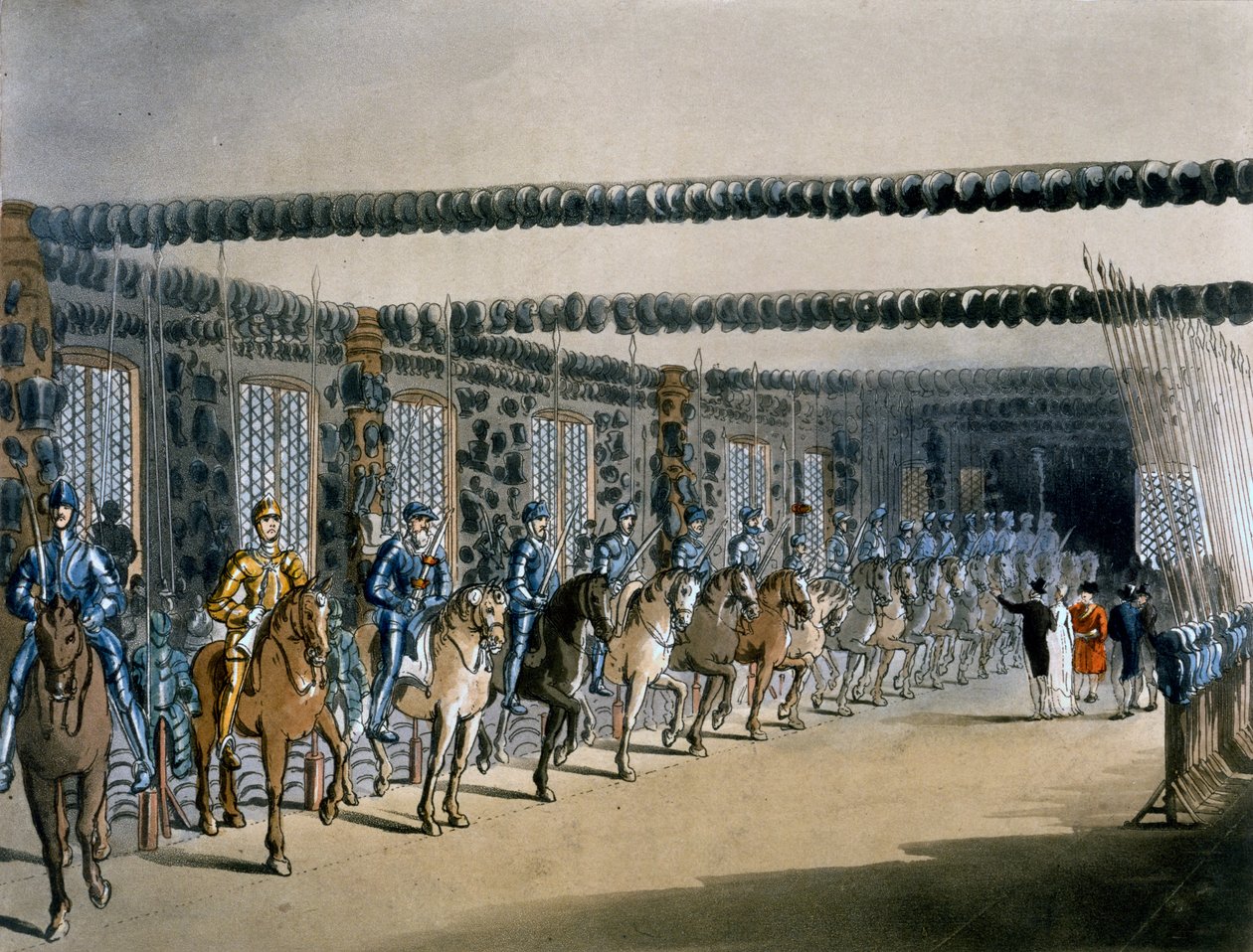 The Horse Armor Tower, tryck gjord av R. Ackerman, 1809 av Pugin and Rowlandson