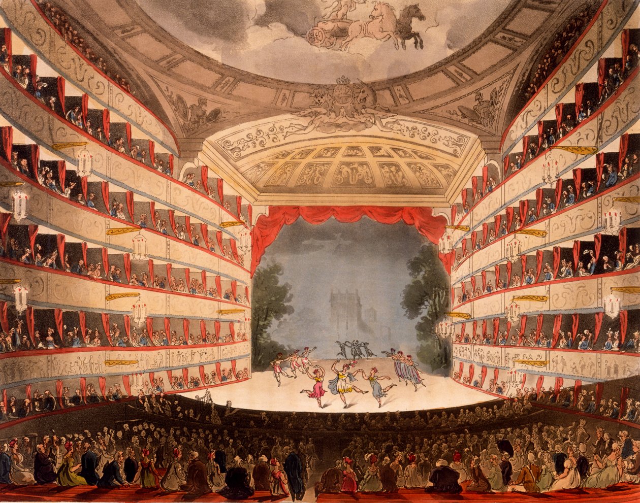 Operahuset i London, från Ackermanns "Repository of Arts", 1809 (handkolorerad akvatint) av Pugin and Rowlandson