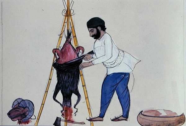 Butcher, ca 1890 (akvarell på papper) av Punjabi School