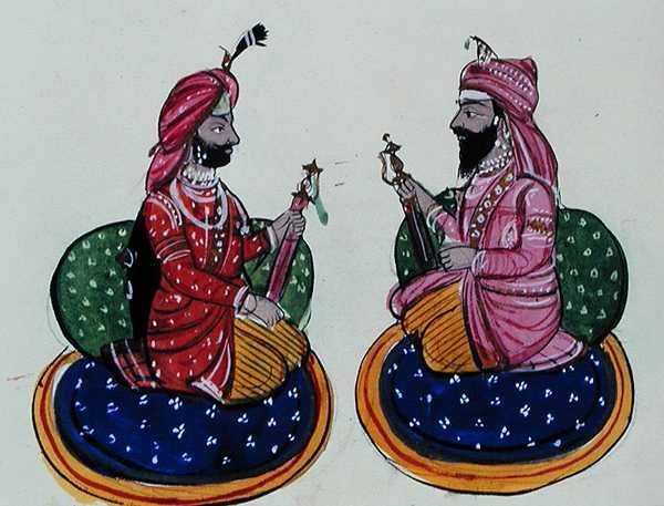 Maharaja Kharak Singh och Maharaja Nau Nihal Singh, ca 1890 (akvarell på papper) av Punjabi School