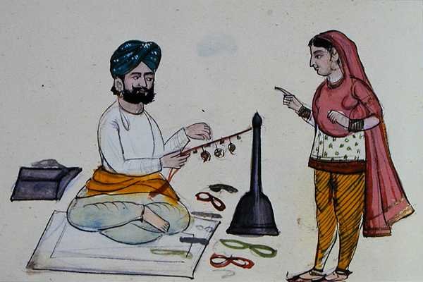 Silk Braid Maker, ca 1890 (akvarell på papper) av Punjabi School