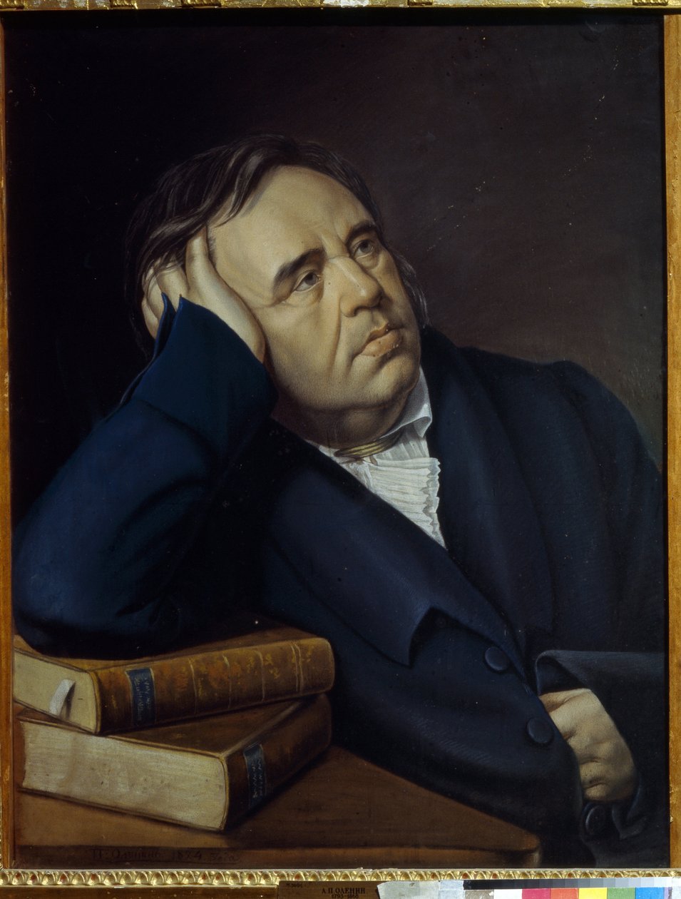 Porträtt av fabulisten Ivan A. Krylov (1769-1844) (porträtt av fabulisten I.A. Krylov). Verk av Pyotr Alexeevich Olenin (1828-1855), pastell på papper av Pyotr Alexeevich Olenin