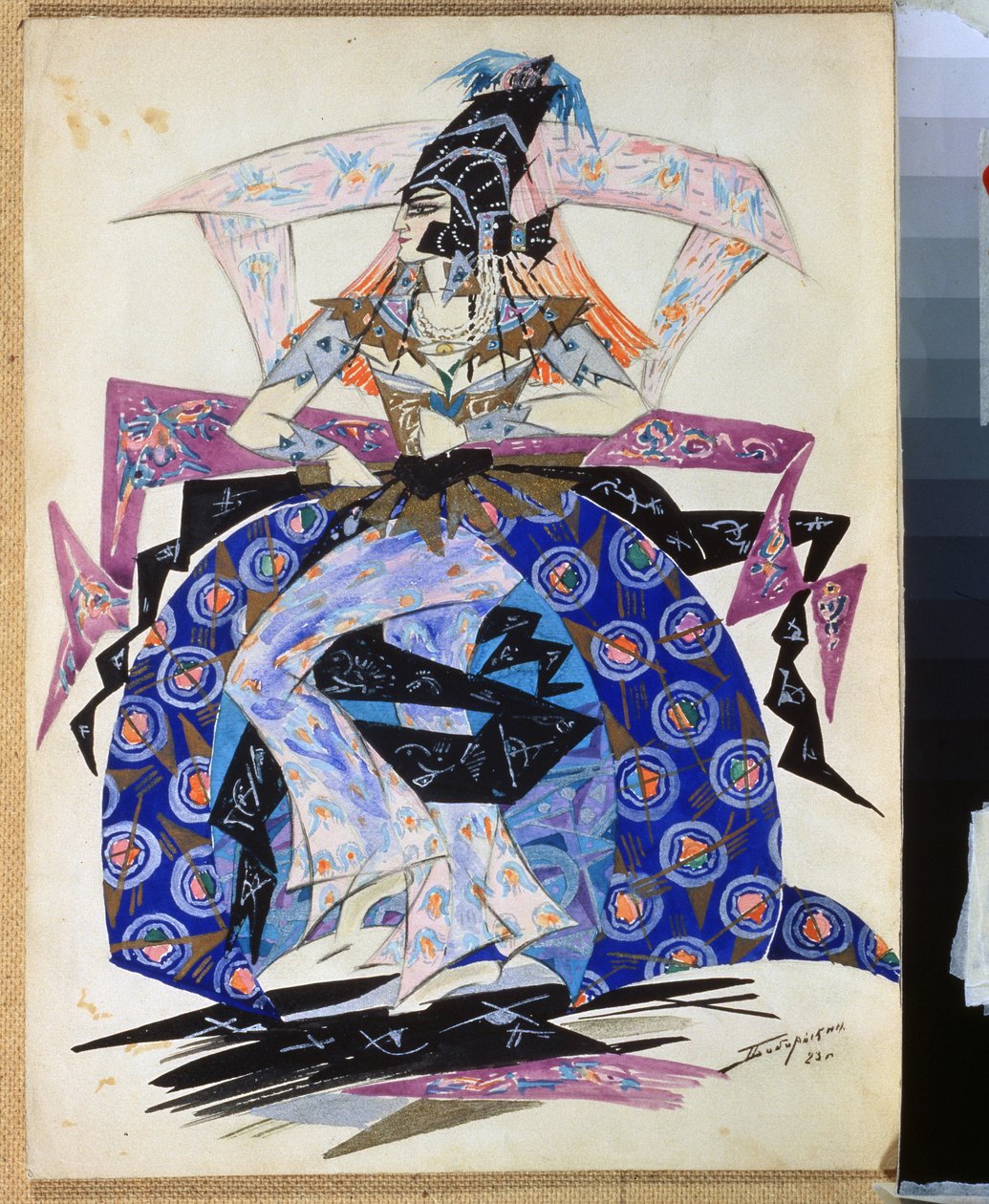 Kostymdesign för baletten "Petrushka" av Igor Stravinsky (1882-1971) (Dräktdesign för baletten Petrushka av I.Stravinsky). Teckning av Pyotr Boborykin (Pyotr Boborykin) (1836-1921). Akvarell och penna på papper, 35,6 x 26,5 cm av Pyotr Boborykin
