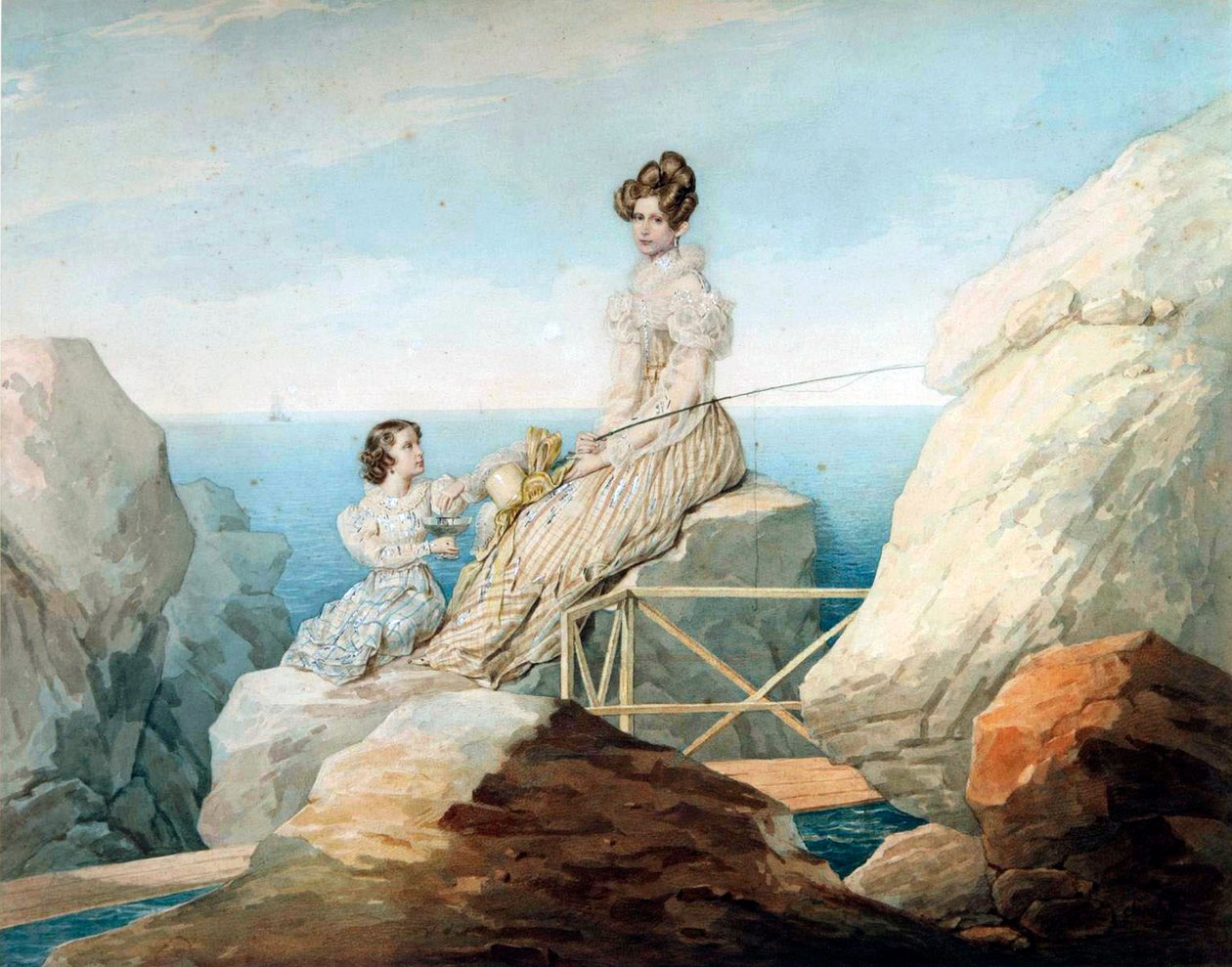 Kejsarinnan Alexandra Fyodorovna med dottern storhertiginnan Maria Nikolajevna av Ryssland, 1820-talet. av Pyotr Fyodorovich Sokolov