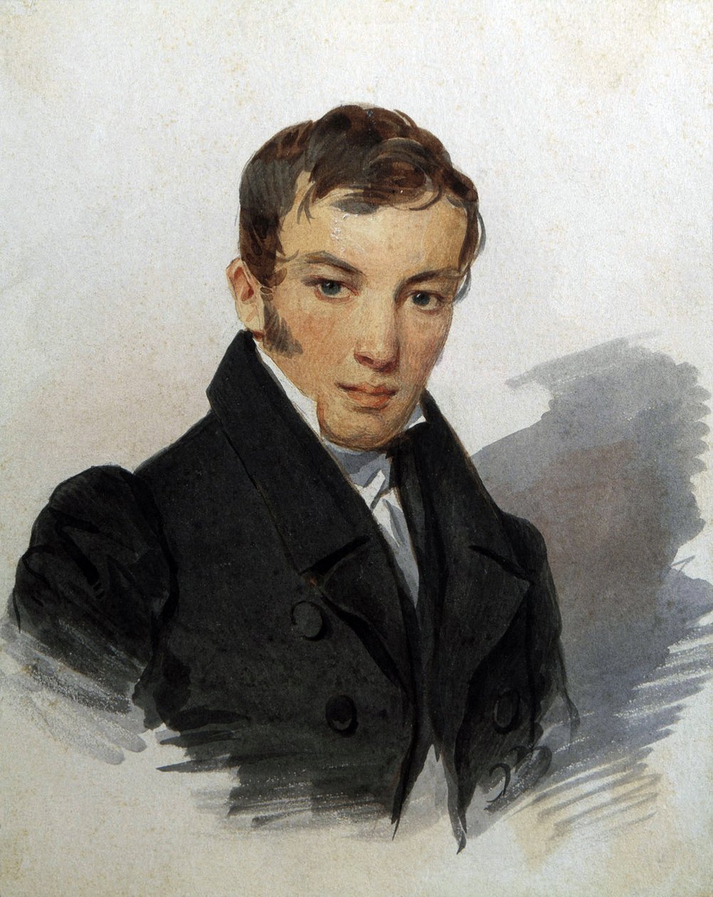 Porträtt av Vasilij Zjukovskij (1783-1852), rysk poet (Porträtt av poeten Vasilij Zjukovskij). Verk av Piotr (Pyotr) Fiodorovitch Sokolov (Peter Sokolov) (1791-1848), cirka 1820. Akvarell på papper. Sankt Petersburg, Museum A. Pushkin Memorial Museum av Pyotr Fyodorovich Sokolov