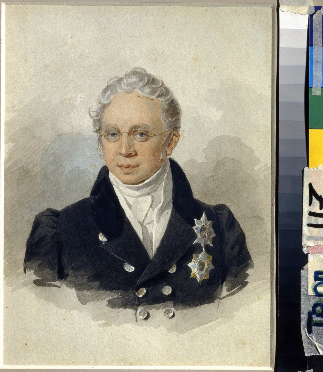 Porträtt av greve Charles Robert de Nesselrode (Karl Robert von Nesselrode) (1780-1862). (Porträtt av greve K.R. Nesselrode). Verk av Pyotr (Piotr) Fyodorovich Sokolov (Pierre Sokolov) (1791-1848), akvarell på papper, efter 1829. Rysk konst 1800-talet av Pyotr Fyodorovich Sokolov
