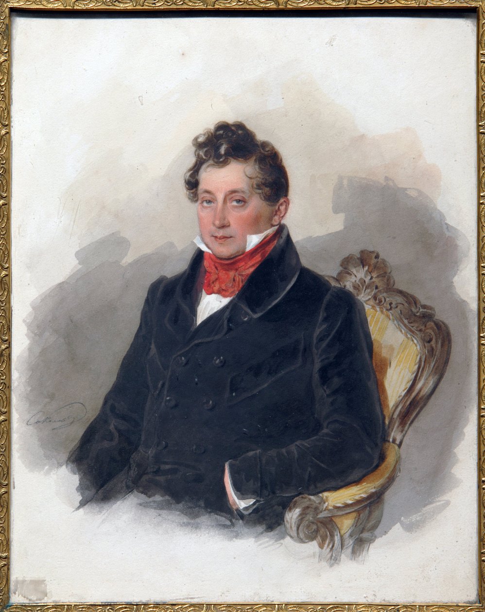 Porträtt av Decembrist (eller Decabrist) Mikhail Vielgorsky (1788-1856). (Porträtt av Decembrist M. Vielgorsky). Verk av Pyotr (Piotr) Fyodorovich Sokolov (Pierre Sokolov) (1791-1848), akvarell på papper, cirka 1840. Rysk konst från 1800-talet, romantik. av Pyotr Fyodorovich Sokolov