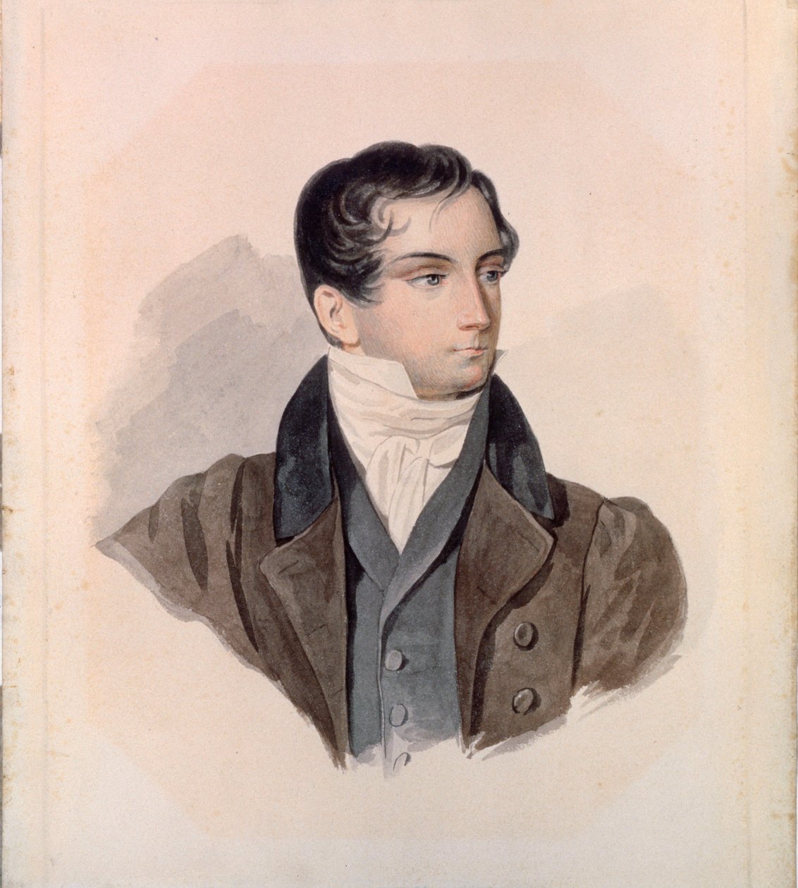 Porträtt av poeten Dimitri (Dmitri) Venevitinov (1805-1827). Konstverk av Pyotr (Piotr) Fyodorovich Sokolov (Pierre Sokolov) (1791-1848), akvarell på papper av Pyotr Fyodorovich Sokolov
