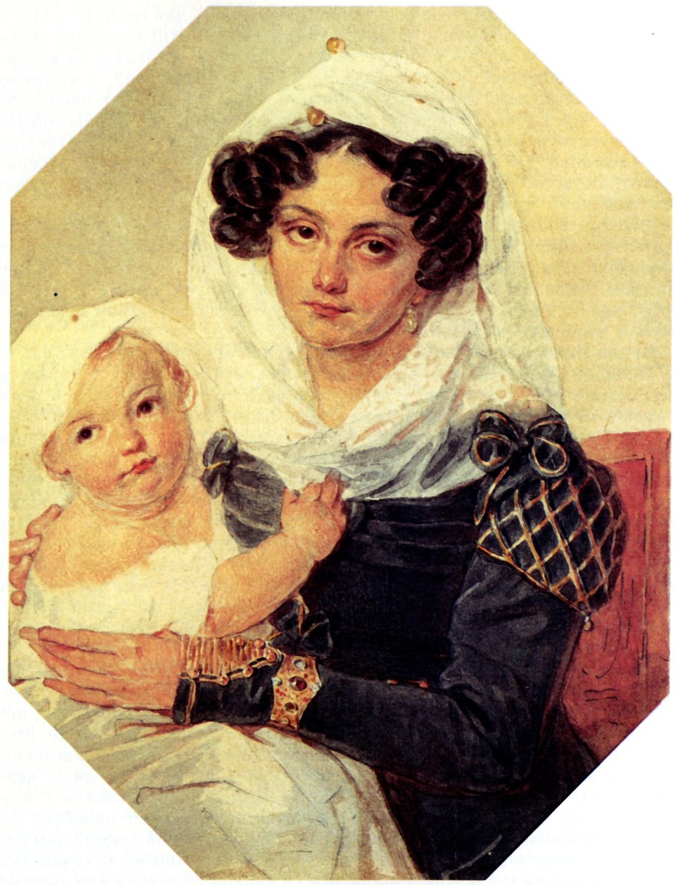 Porträtt av grevinnan Maria N. Volkonskaya 1805-1863 med sonen Nikolay, 1826 av Pyotr Fyodorovich Sokolov