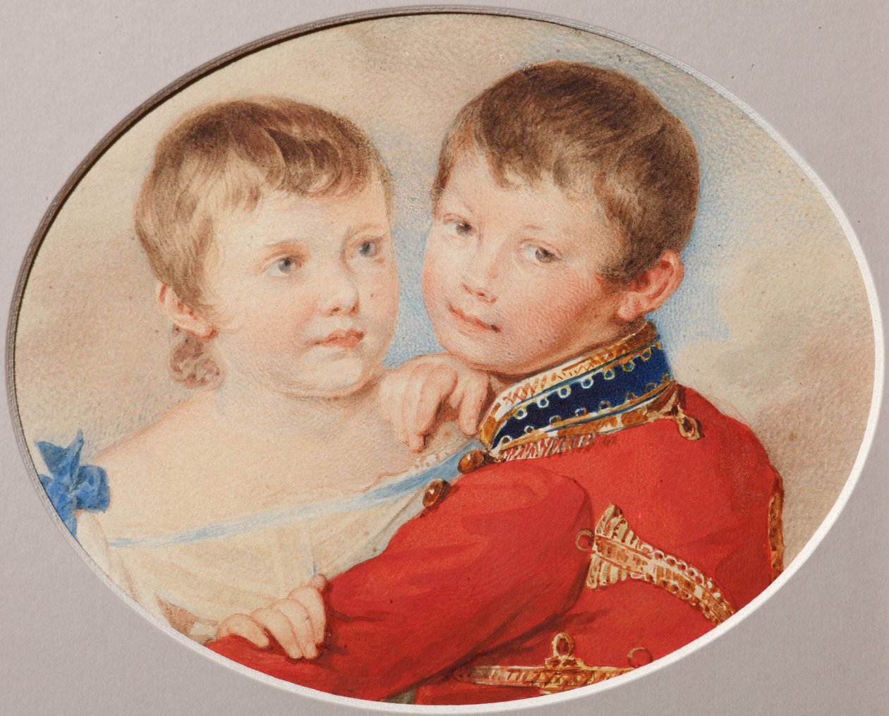 Porträtt av kronprins Alexander Nikolajevitj och storhertiginnan Maria Nikolaevna som barn, 1825 av Pyotr Fyodorovich Sokolov