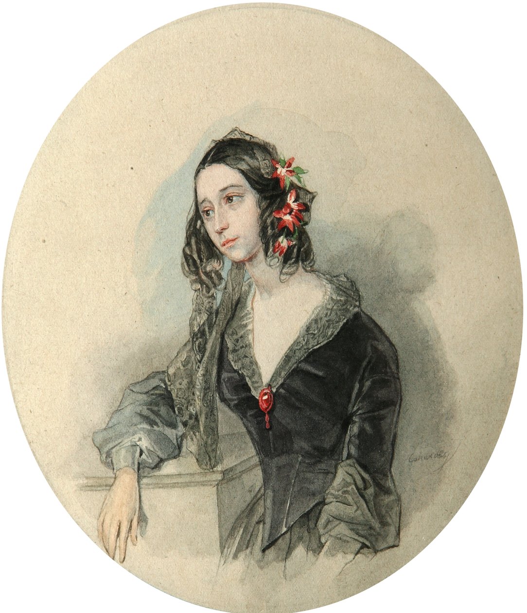 Porträtt av poeten Evdokia Rostopchina, 1811-1858, 1846. av Pyotr Fyodorovich Sokolov