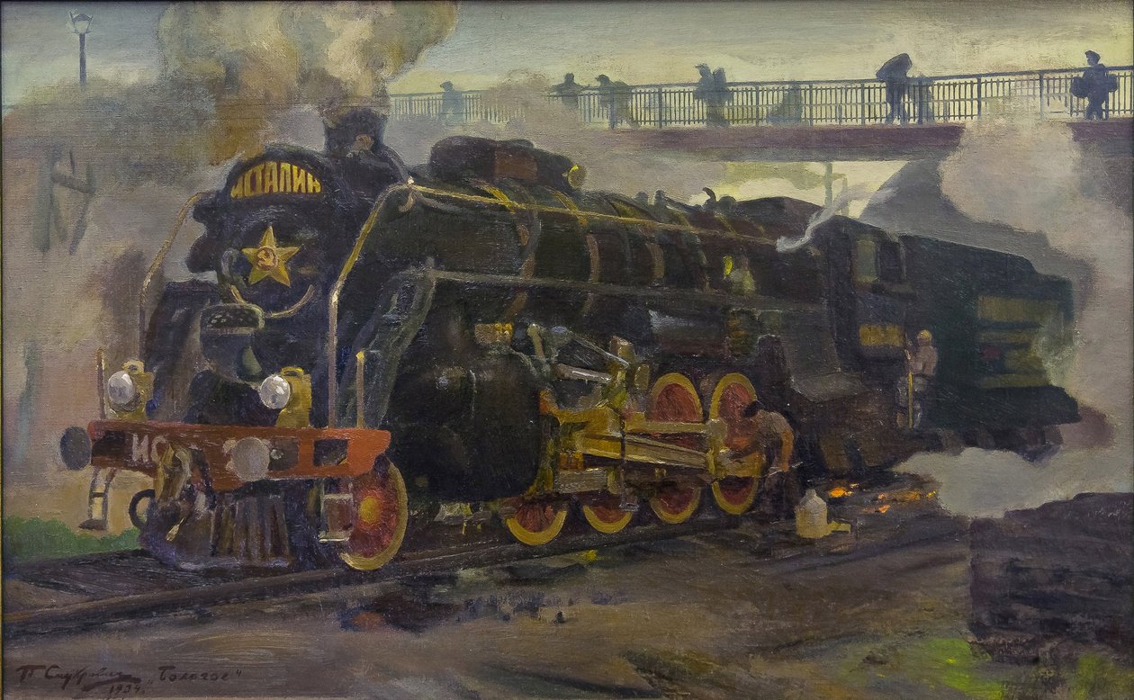 Lokomotiv IS20 par Smukrovich, Pyotr Iosifovich (1878-1942). Olja på duk, storlek: 55x89 av Pyotr Iosifovich Smukrovich