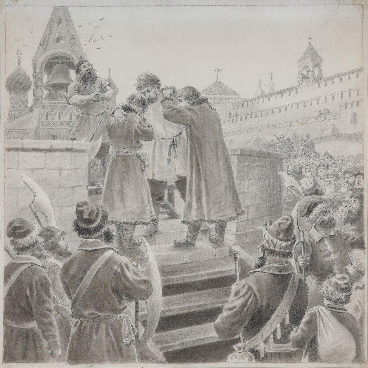 Illustration till dikten The Song of the Merchant Kalashnikov av M. Lermontov av Pyotr Ivanovich Korovin