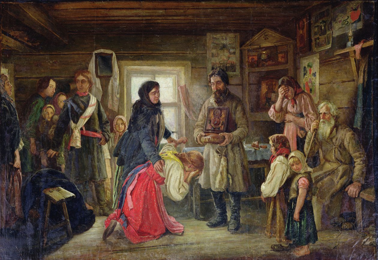 Före äktenskapet, ca 1900 (olja på duk) av Pyotr Ivanovich Tselebrovski