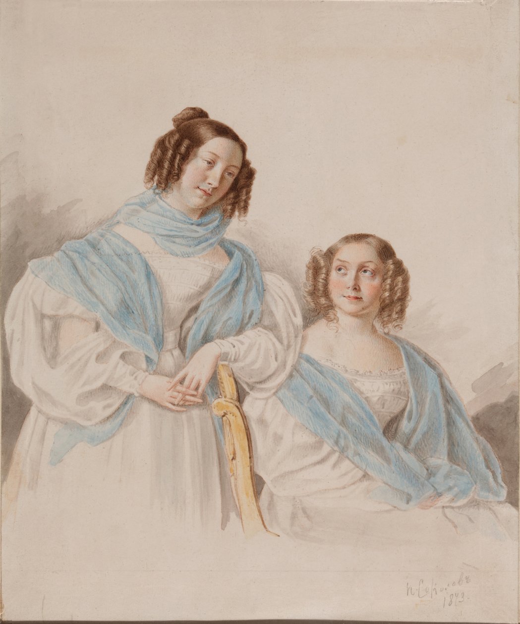 Porträtt av systrarna grevinnor Antonina Dmitrievna 1813-1891 och Lidia Dmitrievna 1815-1882 Blud av Pyotr Petrovich Sokolov