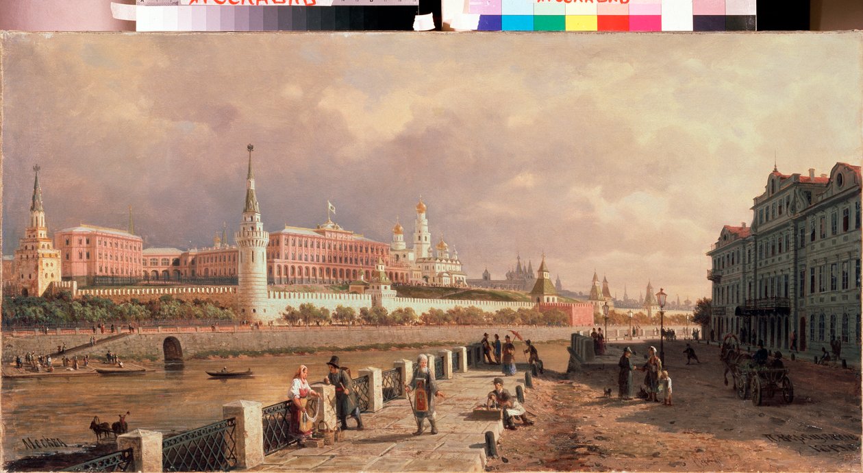Utsikt över Kreml från Sophia-vallen i Moskva - Målning av Pyotr Petrovich Vereshchagin (Pyotr Vereshchagin) (1836-1886), olja på duk av Pjotr ​​​​Petrowitsch Wereschtschagin