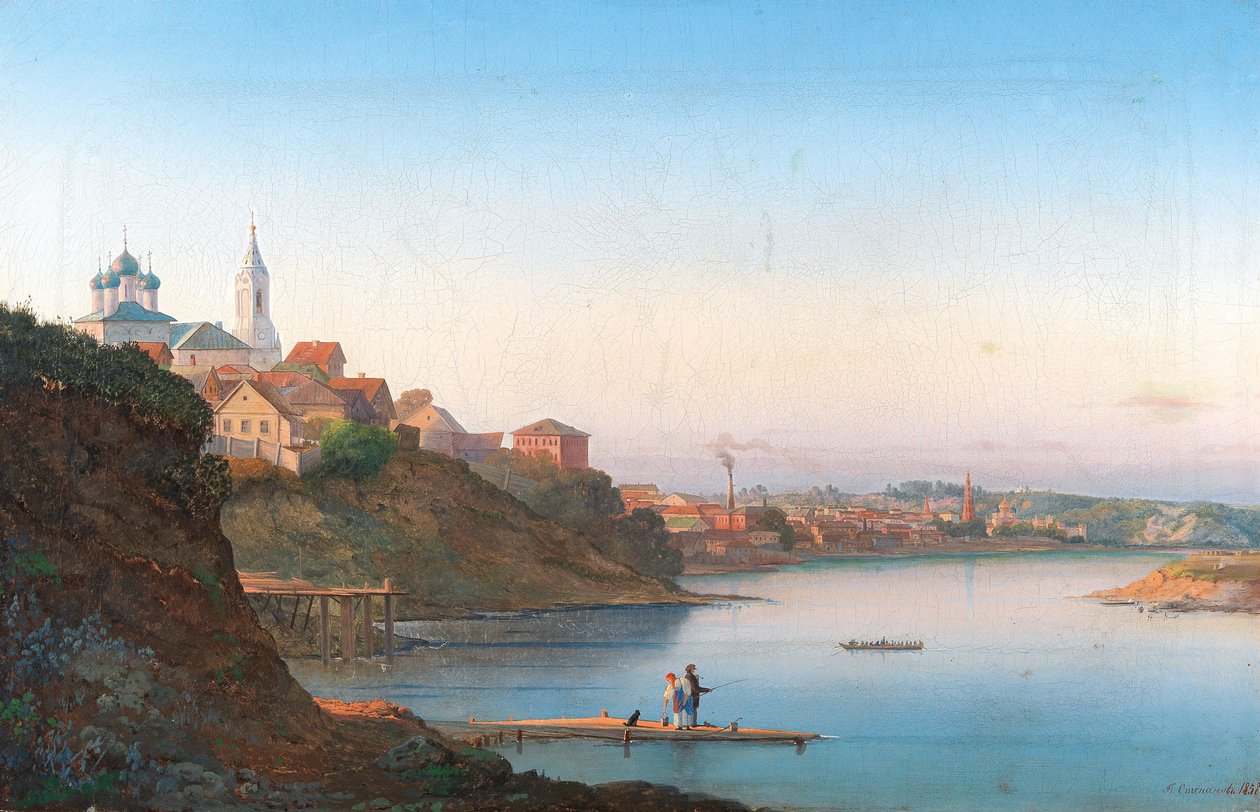 Dormitionskyrkan på Krutitsy i Moskva med Simonovklostret i bakgrunden, 1858. av Pyotr Sergeevich Stepanov